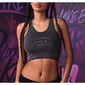 Voight Valentina Tank Top rhinestones crop making boys cry womens Black (small)